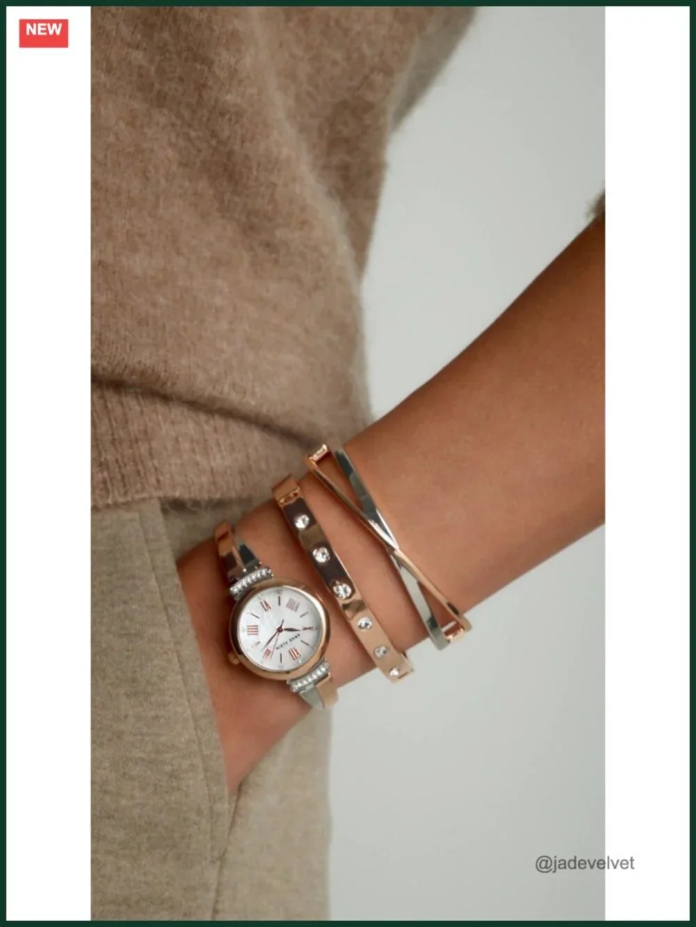 Anne Klein Crystal Accented Bangle Watch Set - Japanese Quartz, Mother-of-Pearl